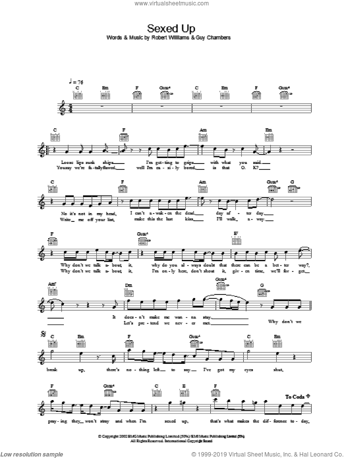 Sexed Up sheet music for voice and other instruments (fake book) by Robbie Williams, intermediate skill level