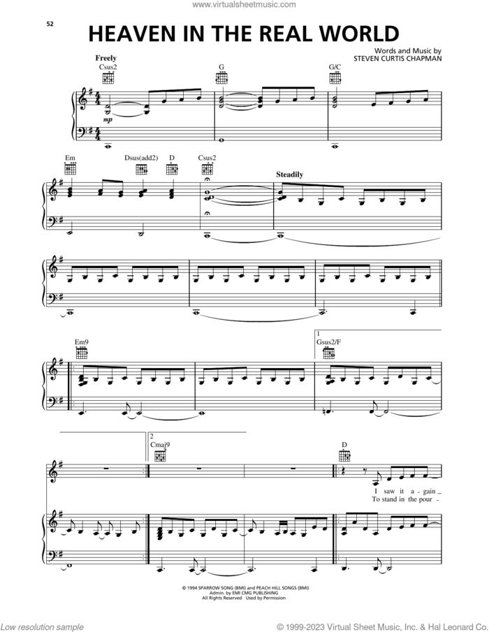 Heaven In The Real World sheet music for voice, piano or guitar by Steven Curtis Chapman, intermediate skill level
