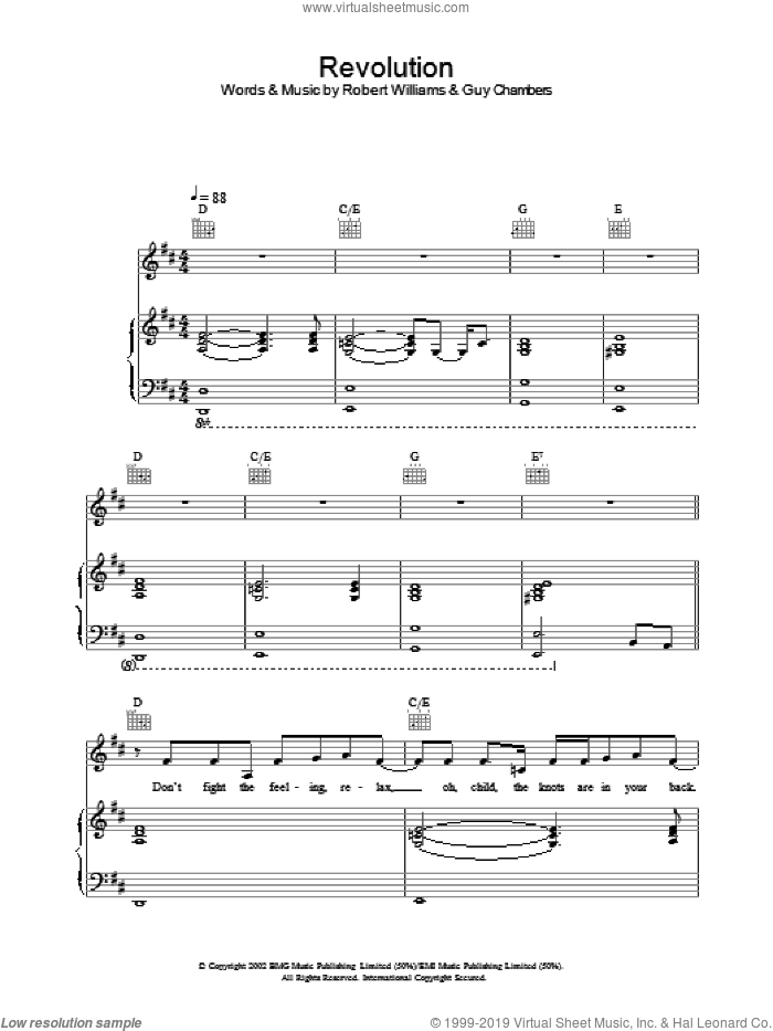 Revolution sheet music for voice, piano or guitar by Robbie Williams, intermediate skill level