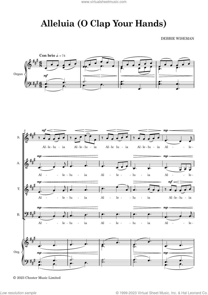 Alleluia (O Clap Your Hands) sheet music for choir (SATB: soprano, alto, tenor, bass) by Debbie Wiseman, classical score, intermediate skill level