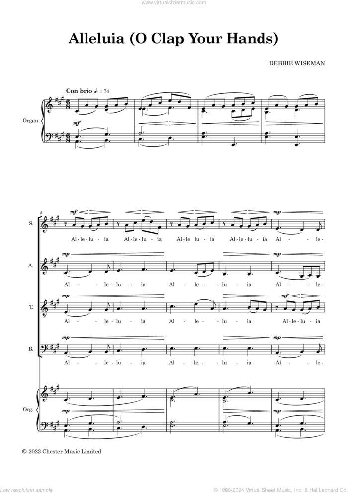 Alleluia (O Clap Your Hands) sheet music for choir (SATB: soprano, alto, tenor, bass) by Debbie Wiseman, classical score, intermediate skill level