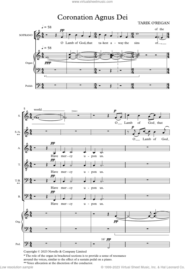Coronation Agnus Dei sheet music for choir (SATB: soprano, alto, tenor, bass) by Tarik O'Regan, classical score, intermediate skill level