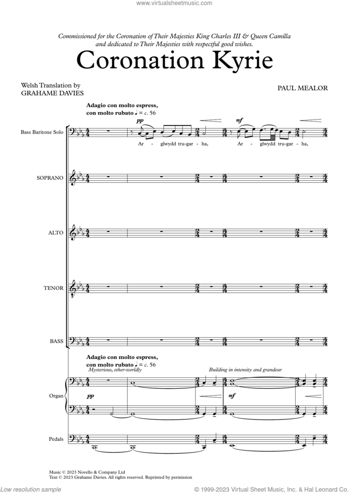 Coronation Kyrie sheet music for choir (SATB: soprano, alto, tenor, bass) by Paul Mealor, classical score, intermediate skill level