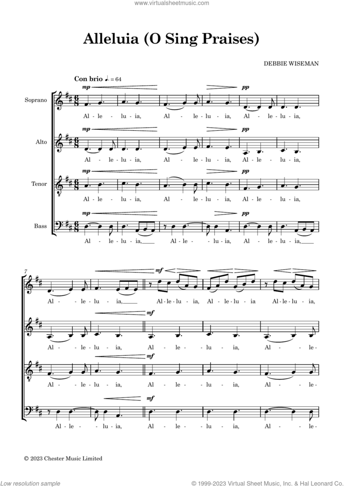 Alleluia (O Sing Praises) sheet music for choir (SATB: soprano, alto, tenor, bass) by Debbie Wiseman, classical score, intermediate skill level