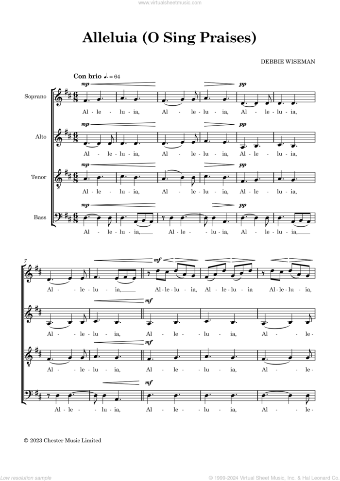 Alleluia (O Sing Praises) sheet music for choir (SATB: soprano, alto, tenor, bass) by Debbie Wiseman, classical score, intermediate skill level