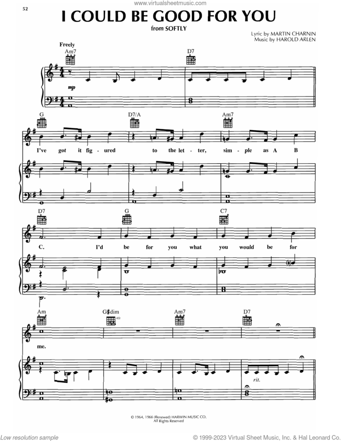 I Could Be Good For You sheet music for voice, piano or guitar by Harold Arlen and Martin Charnin, intermediate skill level