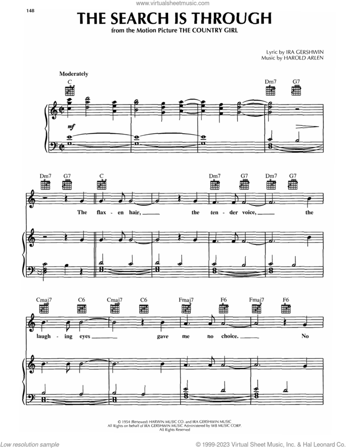 The Search Is Through sheet music for voice, piano or guitar by Ira Gershwin and Harold Arlen, intermediate skill level