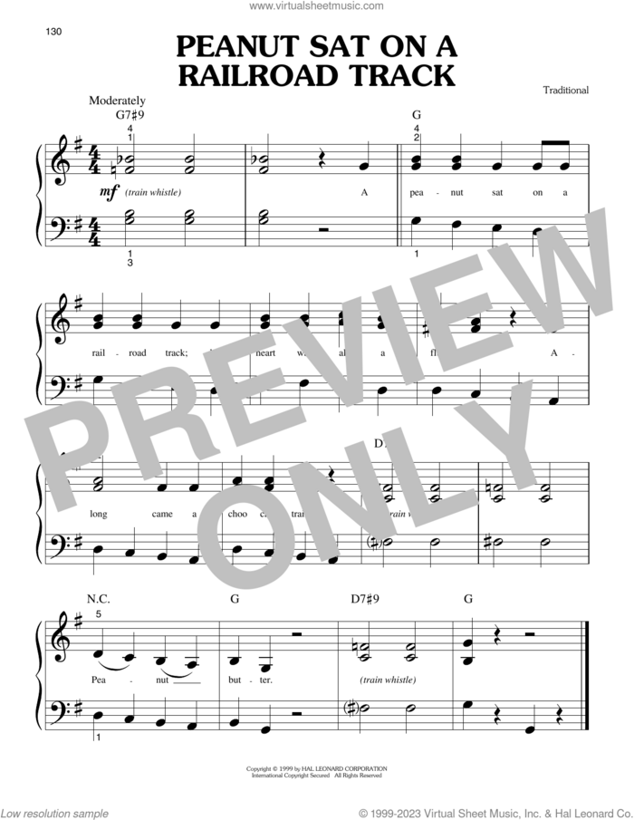 Peanut Sat On A Railroad Track sheet music for piano solo (big note book), easy piano (big note book)