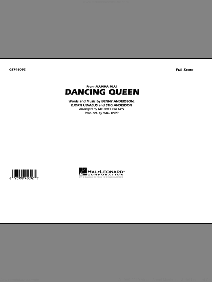 Dancing Queen (from 'Mamma Mia!') (COMPLETE) sheet music for marching band by Benny Andersson, ABBA, Bjorn Alvaeus, Michael Brown and Will Rapp, intermediate skill level