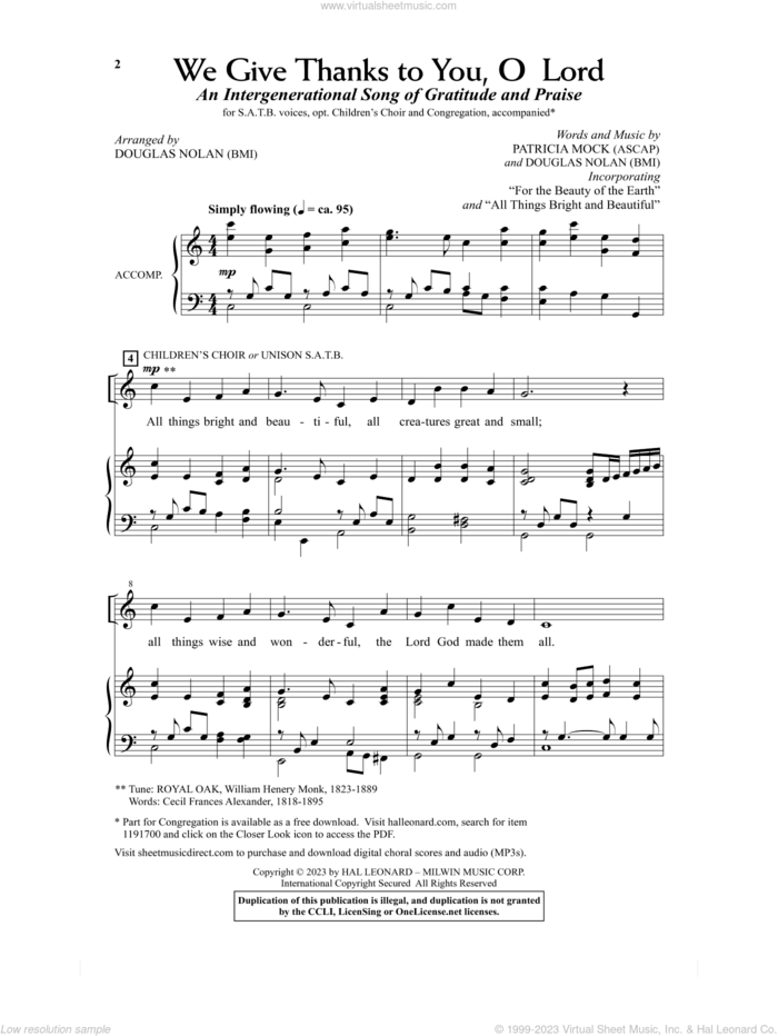 We Give Thanks To You, O Lord (arr. Douglas Nolan) sheet music for choir (SATB: soprano, alto, tenor, bass) by Patricia Mock and Douglas Nolan, intermediate skill level