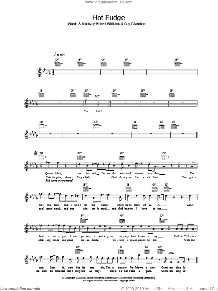 Hot Fudge sheet music for voice and other instruments (fake book) by Robbie Williams, intermediate skill level