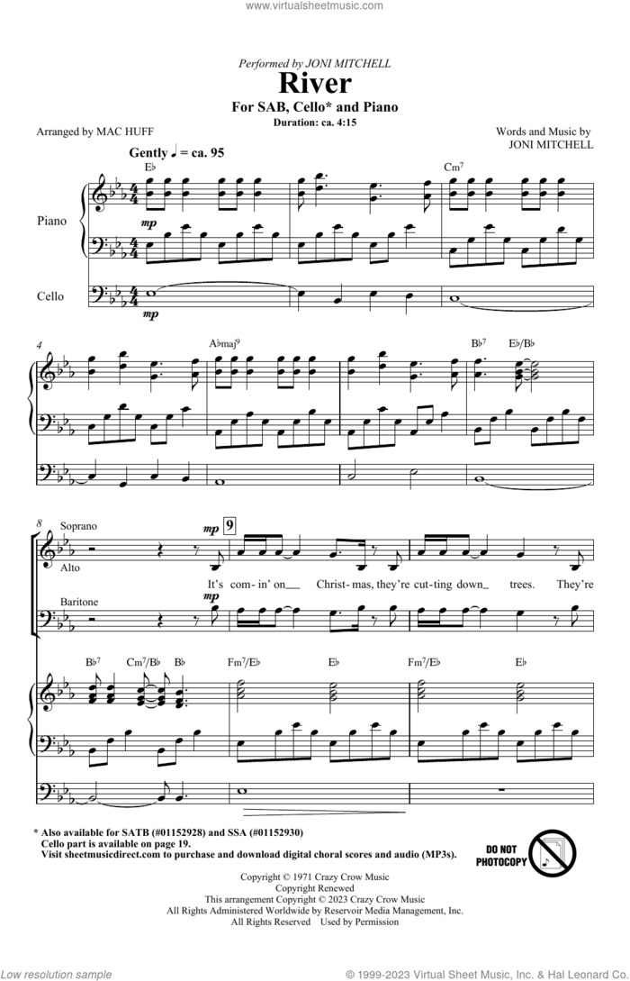 River (arr. Mac Huff) sheet music for choir (SAB: soprano, alto, bass) by Joni Mitchell, Mac Huff and Linda Ronstadt, intermediate skill level