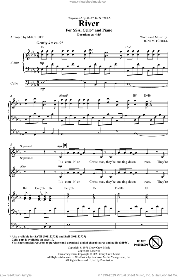River (arr. Mac Huff) sheet music for choir (SSA: soprano, alto) by Joni Mitchell, Mac Huff and Linda Ronstadt, intermediate skill level