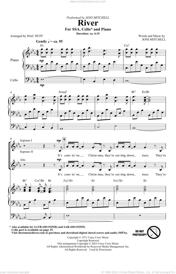 River (arr. Mac Huff) sheet music for choir (SSA: soprano, alto) by Joni Mitchell, Mac Huff and Linda Ronstadt, intermediate skill level