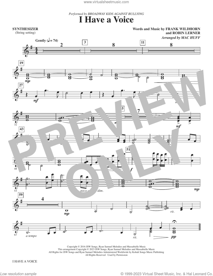 I Have A Voice (arr. Mac Huff) (complete set of parts) sheet music for orchestra/band (Rhythm) by Broadway Kids Against Bullying, Frank Wildhorn, Mac Huff and Robin Lerner, intermediate skill level