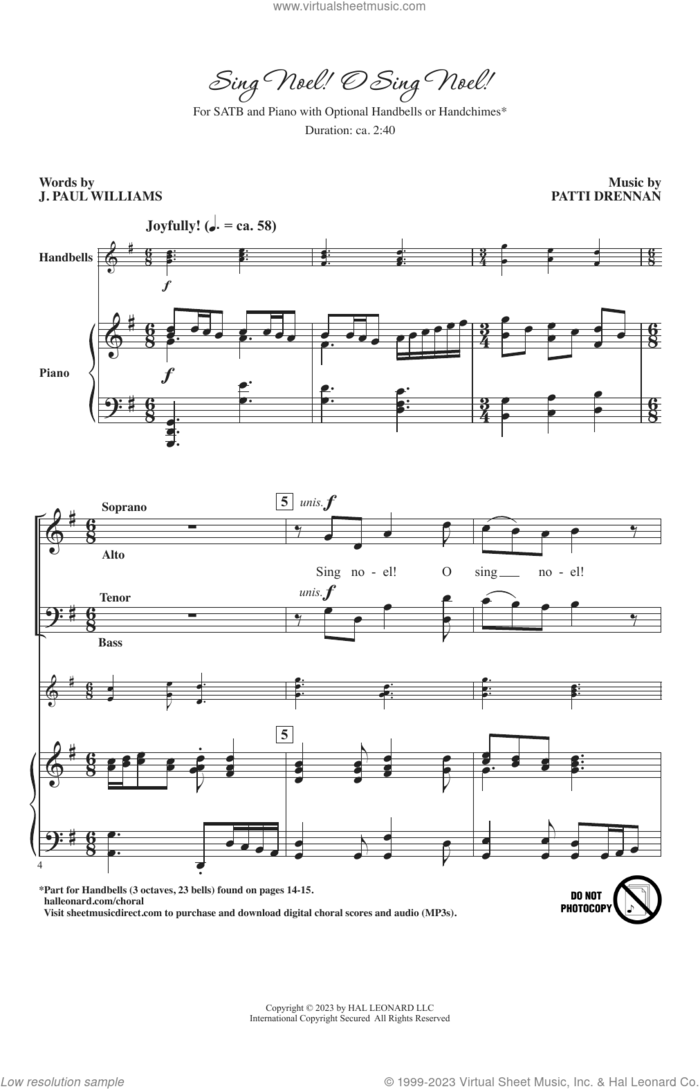 Sing Noel! O Sing Noel! sheet music for choir (SATB: soprano, alto, tenor, bass) by Patti Drennan and J. Paul Williams, intermediate skill level