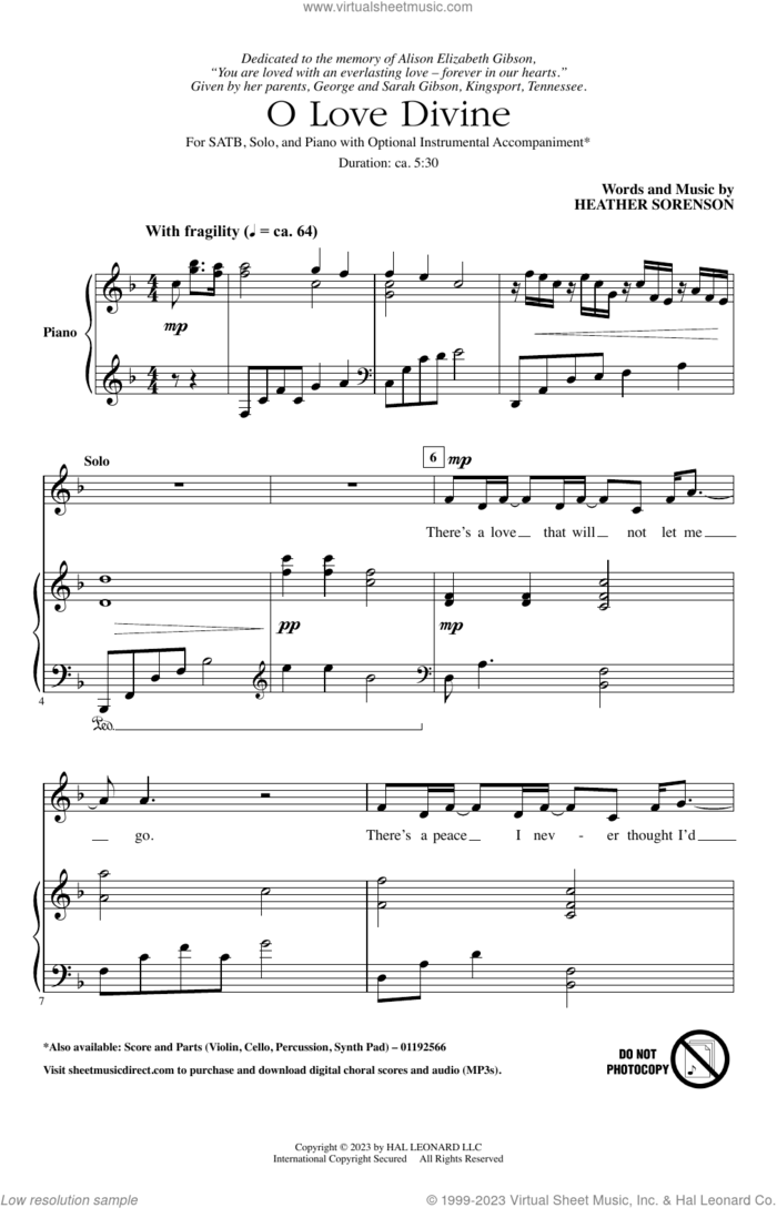 O Love Divine sheet music for choir (SATB: soprano, alto, tenor, bass) by Heather Sorenson, intermediate skill level