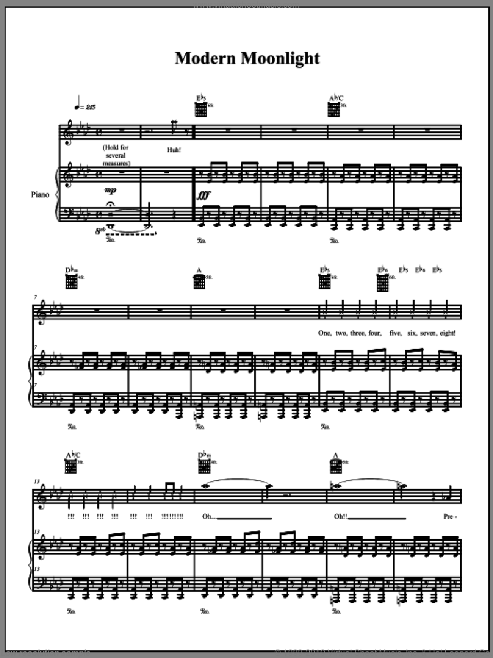 Modern Moonlight sheet music for voice, piano or guitar by The Dresden Dolls and Amanda Palmer, intermediate skill level