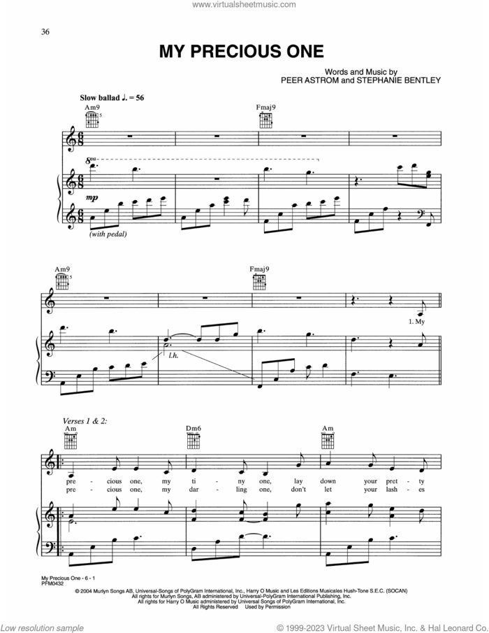 My Precious One sheet music for voice, piano or guitar by Celine Dion, Peer Astrom and Stephanie Bentley, intermediate skill level