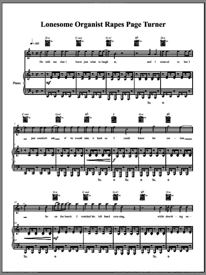 Lonesome Organist Rapes Page-Turner sheet music for voice, piano or guitar by The Dresden Dolls and Amanda Palmer, intermediate skill level