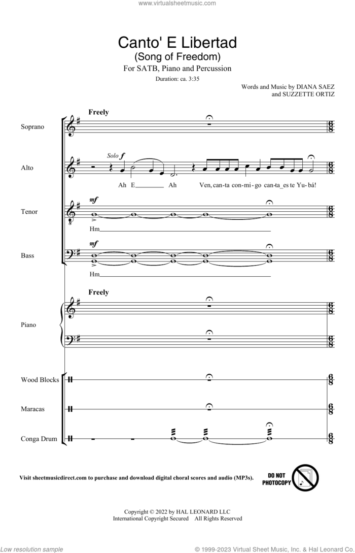 Canto' E Libertad (Song of Freedom) sheet music for choir (SATB: soprano, alto, tenor, bass) by Diana Saez & Suzzette Ortiz, Diana Saez and Suzzette Ortiz, intermediate skill level