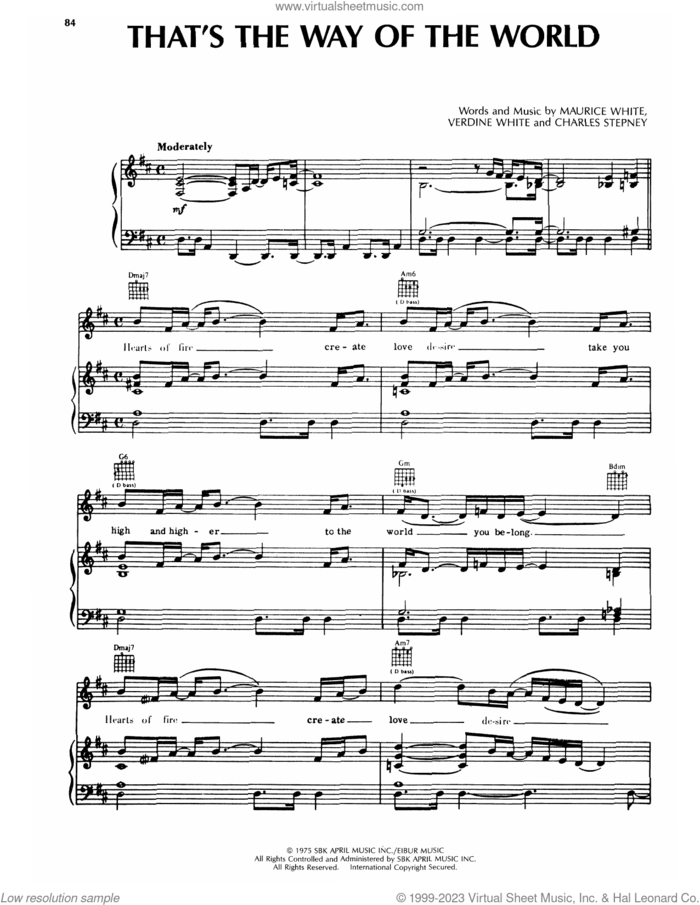 That's The Way Of The World sheet music for voice, piano or guitar by Earth, Wind & Fire, Charles Stepney, Maurice White and Verdine White, intermediate skill level