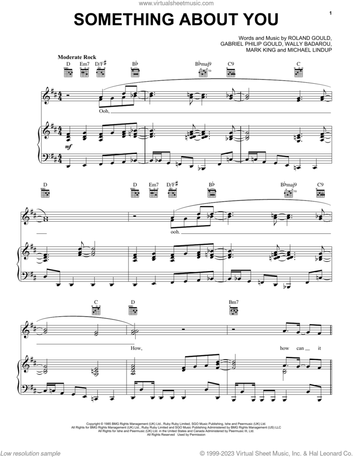 Something About You sheet music for voice, piano or guitar by Level 42, Gabriel Philip Gould, Mark King, Michael Lindup, Roland Gould and Wally Badarou, intermediate skill level