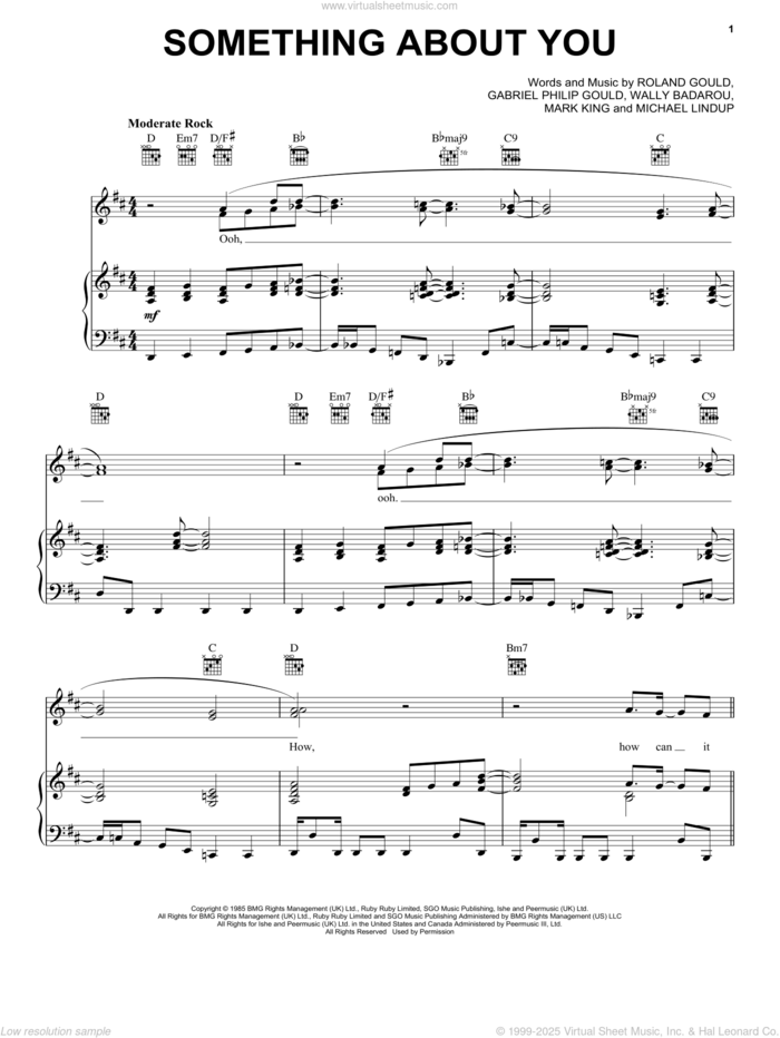 Something About You sheet music for voice, piano or guitar by Level 42, Gabriel Philip Gould, Mark King, Michael Lindup, Roland Gould and Wally Badarou, intermediate skill level