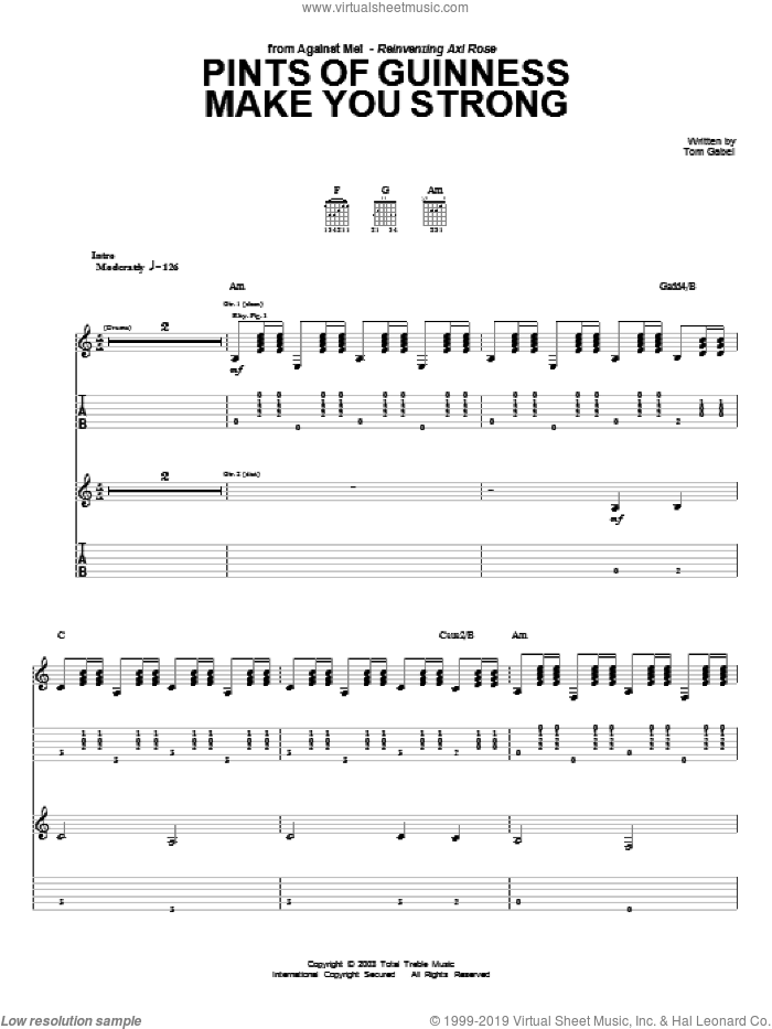 Pints Of Guinness Makes You Strong sheet music for guitar (tablature) by Against Me! and Tom Gabel, intermediate skill level