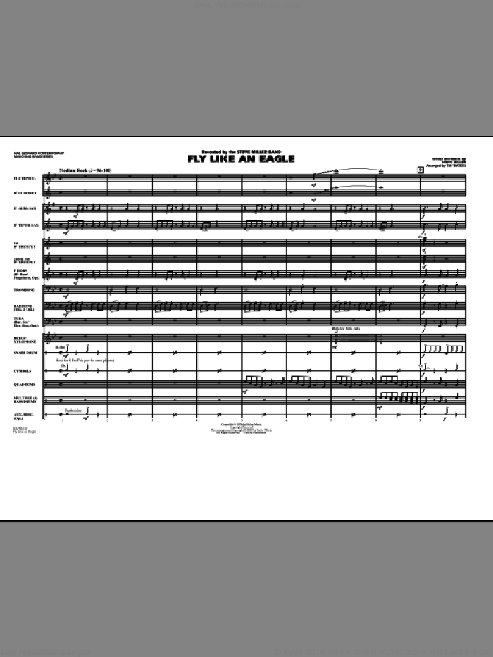Fly Like An Eagle (COMPLETE) sheet music for marching band by Steve Miller Band, Steve Miller and Tim Waters, intermediate skill level