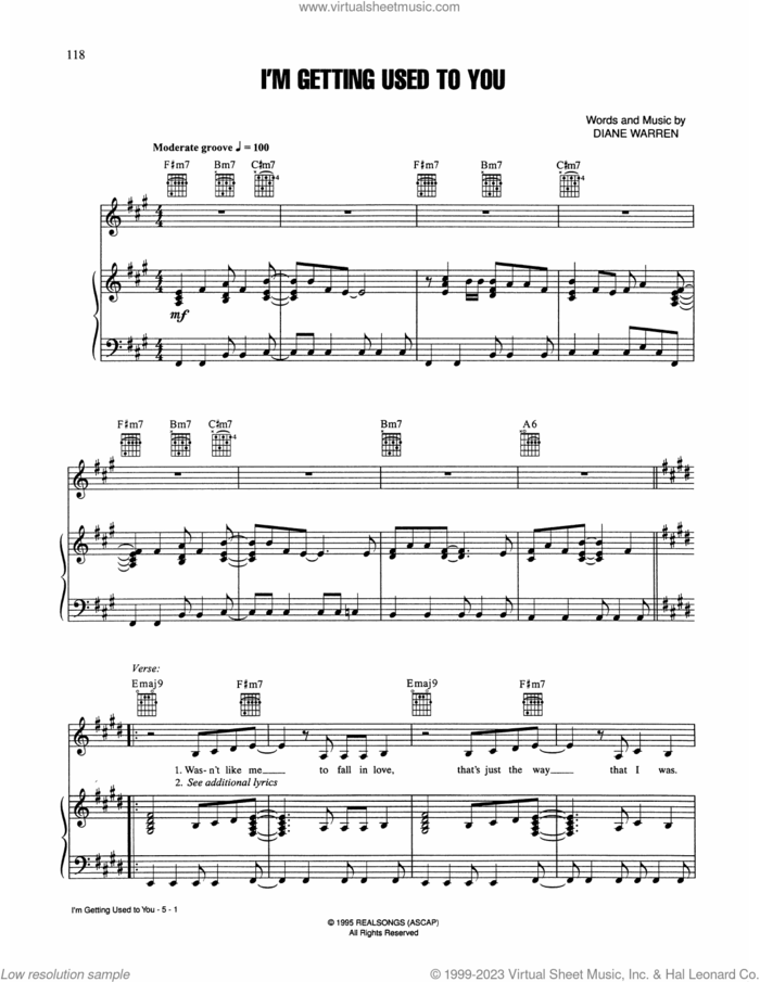 I'm Getting Used To You sheet music for voice, piano or guitar by Selena and Diane Warren, intermediate skill level