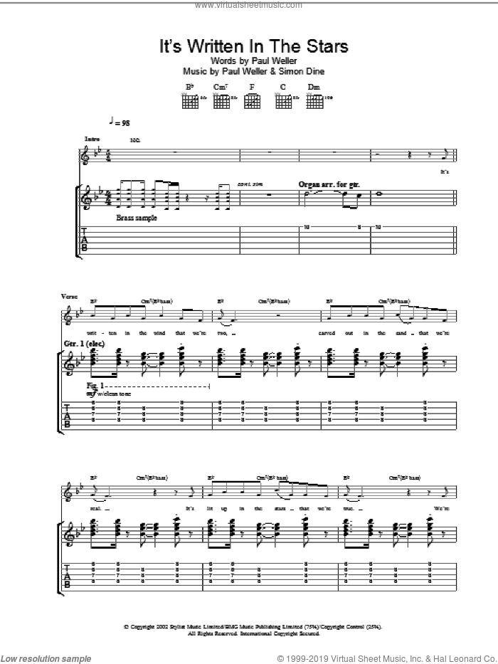 It's Written In The Stars sheet music for guitar (tablature) by Paul Weller, intermediate skill level