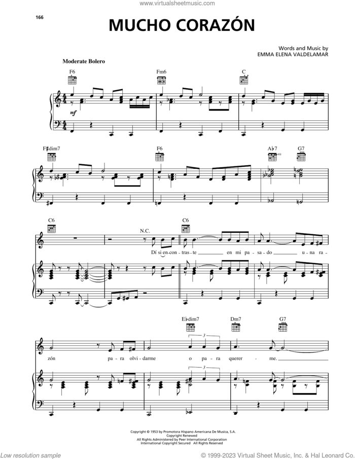 Mucho Corazon sheet music for voice, piano or guitar by Luis Miguel and Emma Elena Valdelamar, intermediate skill level