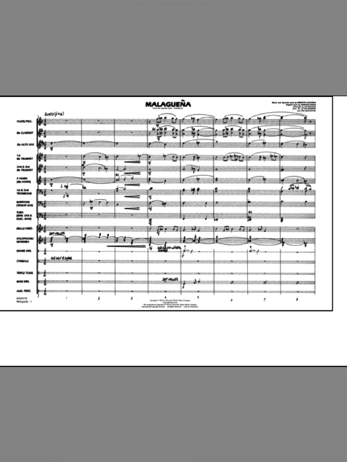 Malaguena (COMPLETE) sheet music for marching band by Jay Bocook, Ernesto Lecuona, Jim Hembree and Tod Kerstetter, classical score, intermediate skill level