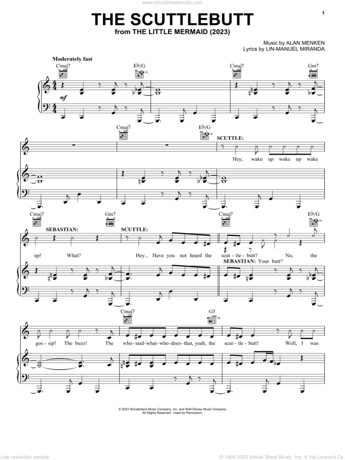 The Scuttlebutt (from The Little Mermaid) (2023) sheet music for voice, piano or guitar by Awkwafina and Daveed Diggs, Awkwafina, Daveed Diggs, Alan Menken and Lin-Manuel Miranda, intermediate skill level