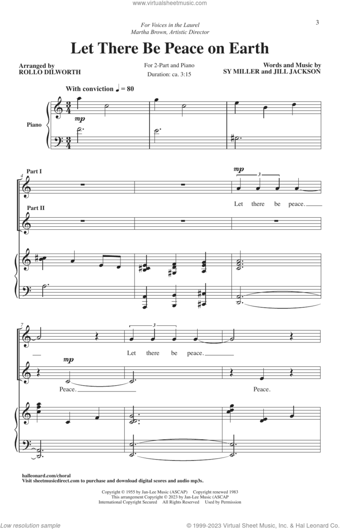 Let There Be Peace On Earth (arr. Rollo Dilworth) sheet music for choir (2-Part Any) by Sy Miller and Jill Jackson, Rollo Dilworth, Jill Jackson and Sy Miller, intermediate skill level