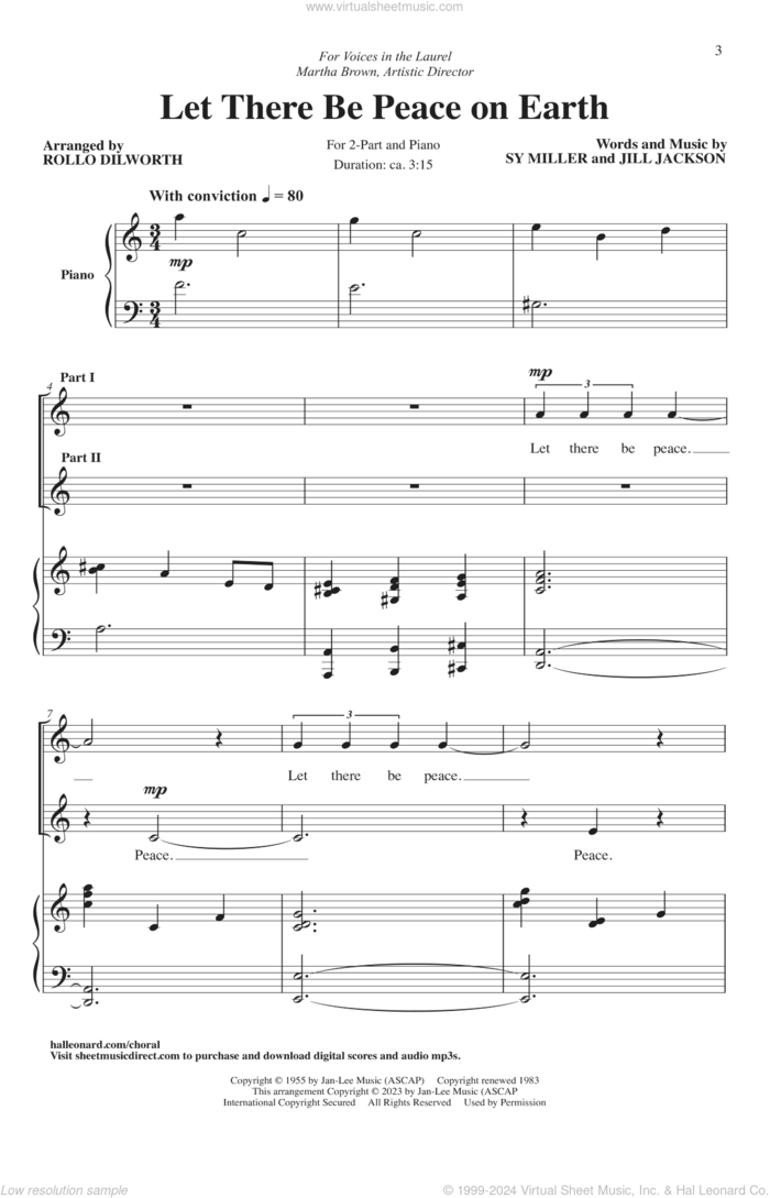 Let There Be Peace On Earth (arr. Rollo Dilworth) sheet music for choir (2-Part Any) by Sy Miller and Jill Jackson, Rollo Dilworth, Jill Jackson and Sy Miller, intermediate skill level