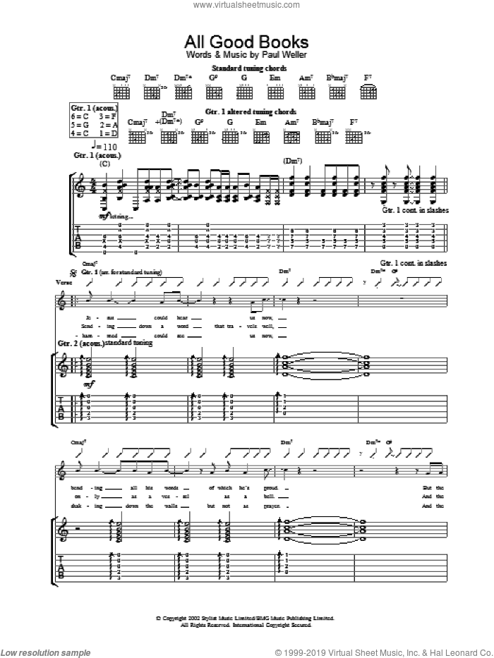 All Good Books sheet music for guitar (tablature) by Paul Weller, intermediate skill level