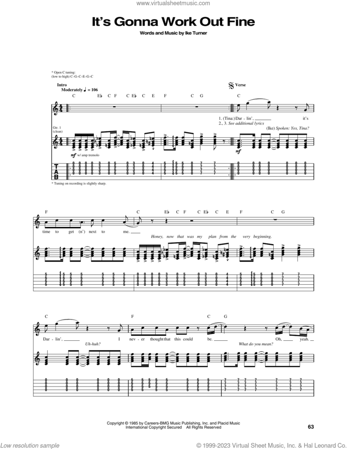 It's Gonna Work Out Fine sheet music for guitar (tablature) by Tina Turner and Ike Turner, intermediate skill level