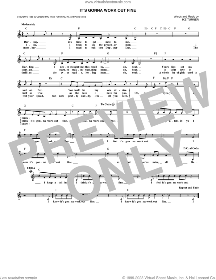 It's Gonna Work Out Fine sheet music for voice and other instruments (fake book) by Tina Turner and Ike Turner, intermediate skill level