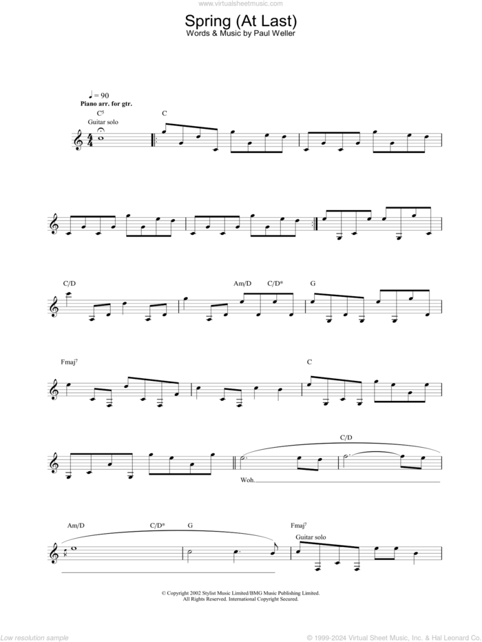 Spring (At Last) sheet music for voice and other instruments (fake book) by Paul Weller, intermediate skill level