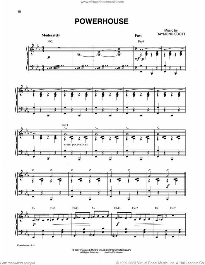 Powerhouse sheet music for piano solo by Raymond Scott, intermediate skill level