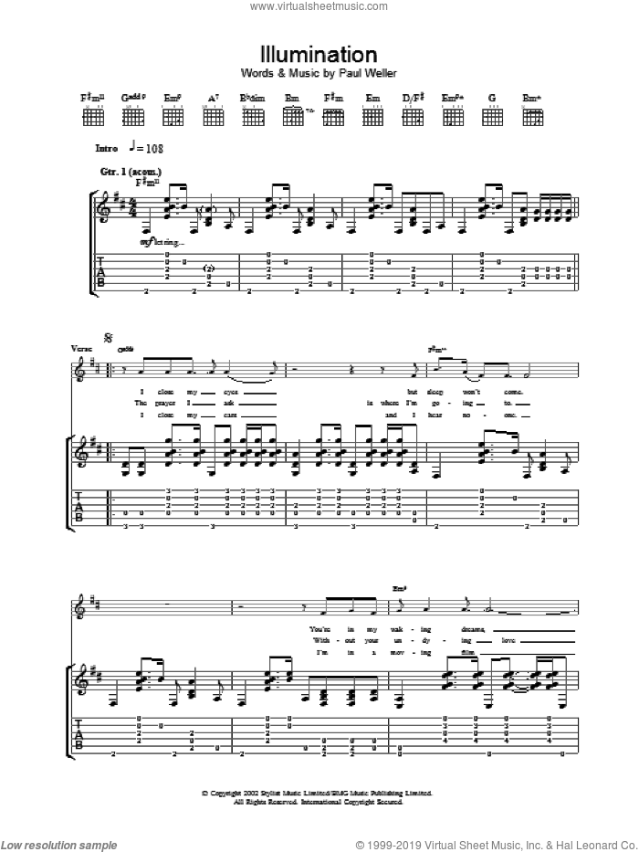 Illumination sheet music for guitar (tablature) by Paul Weller, intermediate skill level
