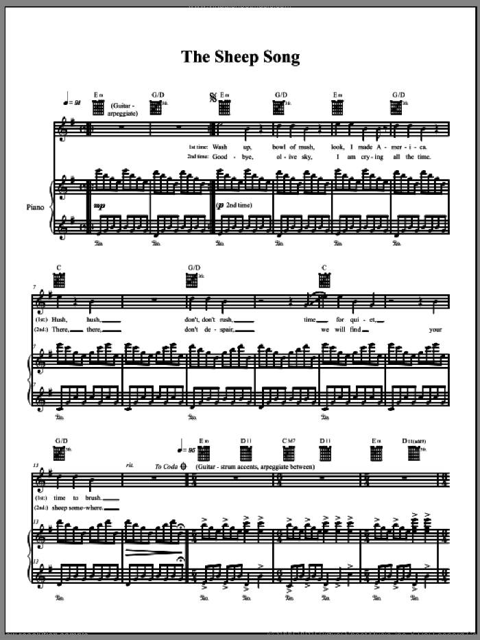 The Sheep Song sheet music for voice, piano or guitar by The Dresden Dolls and Amanda Palmer, intermediate skill level
