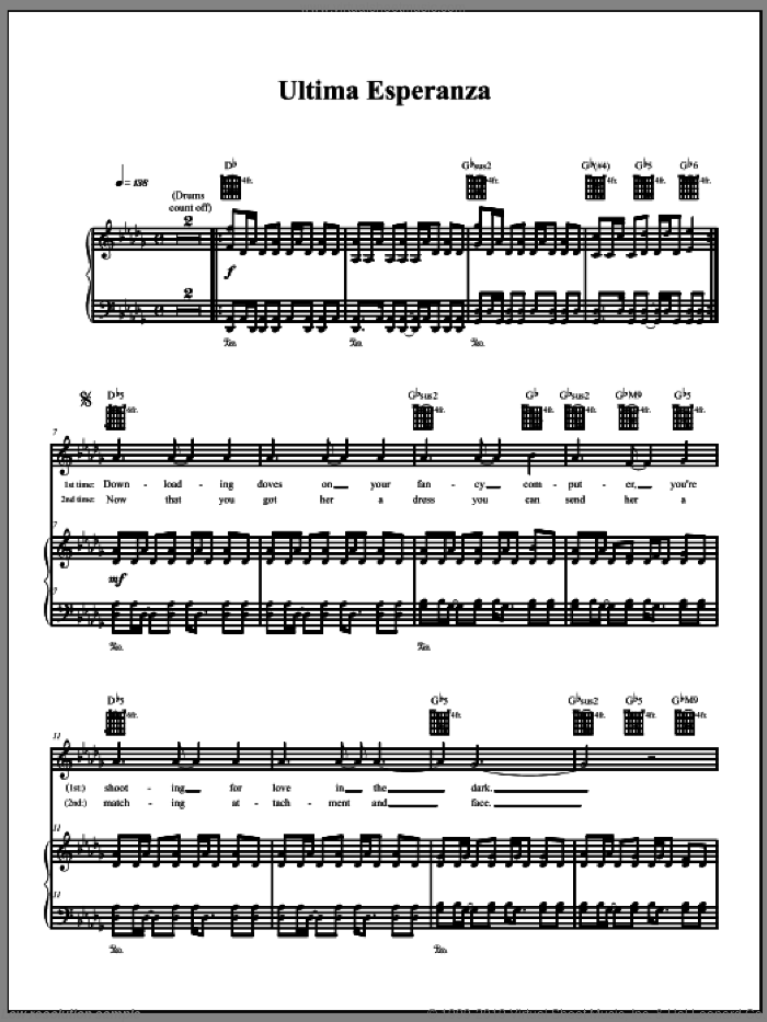 Ultima Esperanza sheet music for voice, piano or guitar by The Dresden Dolls and Amanda Palmer, intermediate skill level