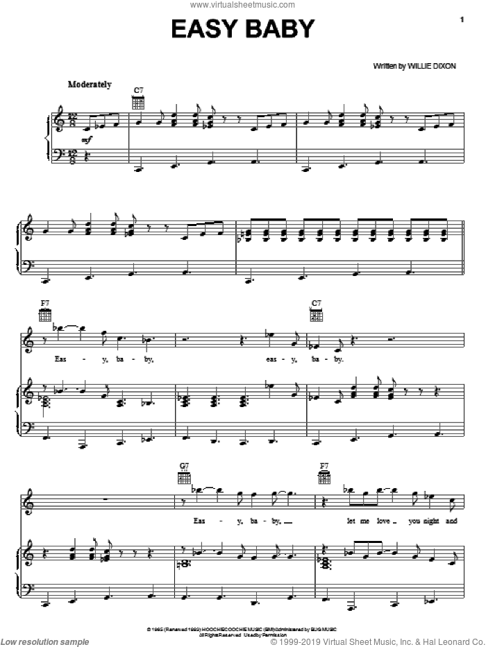 Easy Baby sheet music for voice, piano or guitar by Willie Dixon, intermediate skill level