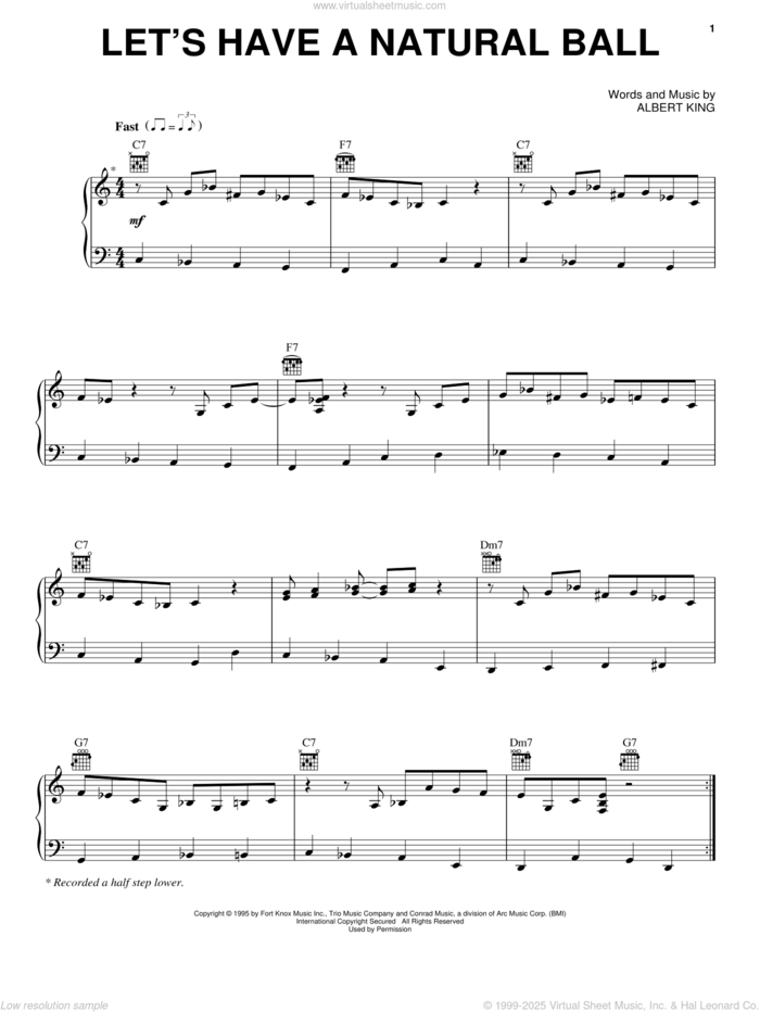 Let's Have A Natural Ball sheet music for voice, piano or guitar by Albert King, intermediate skill level