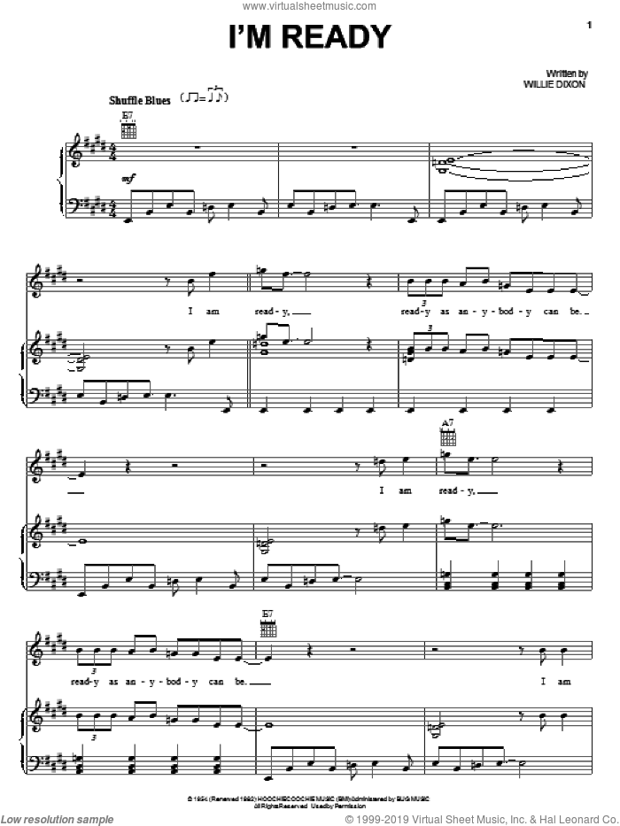 I'm Ready sheet music for voice, piano or guitar by Willie Dixon, intermediate skill level