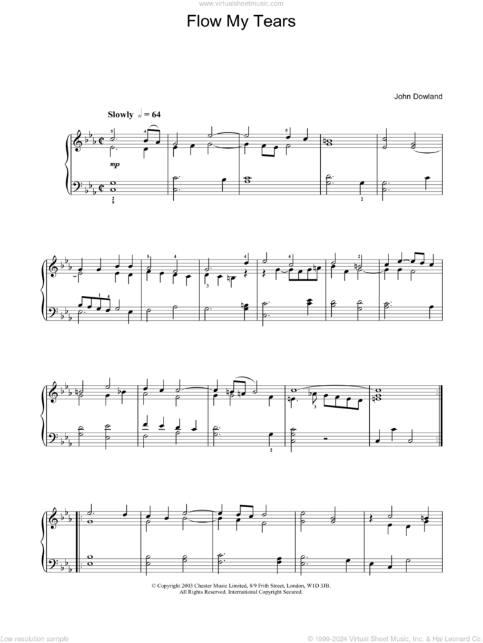 Flow My Tears, (intermediate) sheet music for piano solo by John Dowland, intermediate skill level