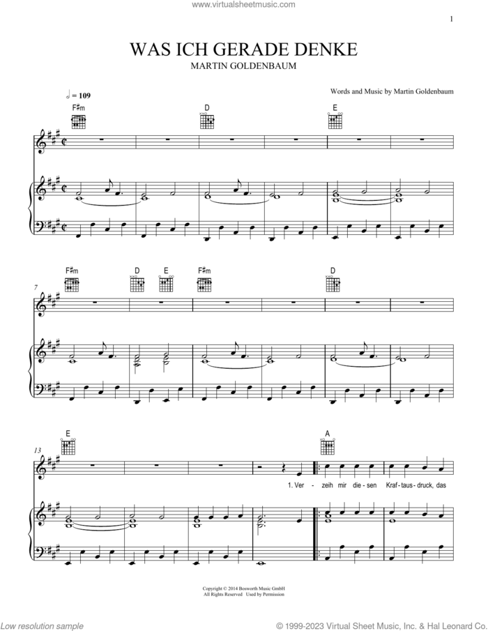 Was ich gerade denke sheet music for voice, piano or guitar by Martin Goldenbaum, intermediate skill level